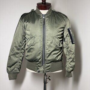 SAM Women's XS-S Bomber Jacket Olive Green Designer Army Khaki Aviator Flying